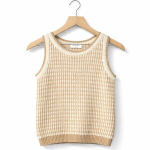 The Workshop Beige and Cream Textured Knit Sweater Tank